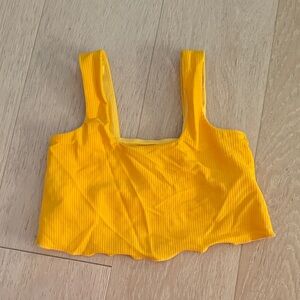 Five DancewearYellow Ribbed Flutter Crop Top size YXL